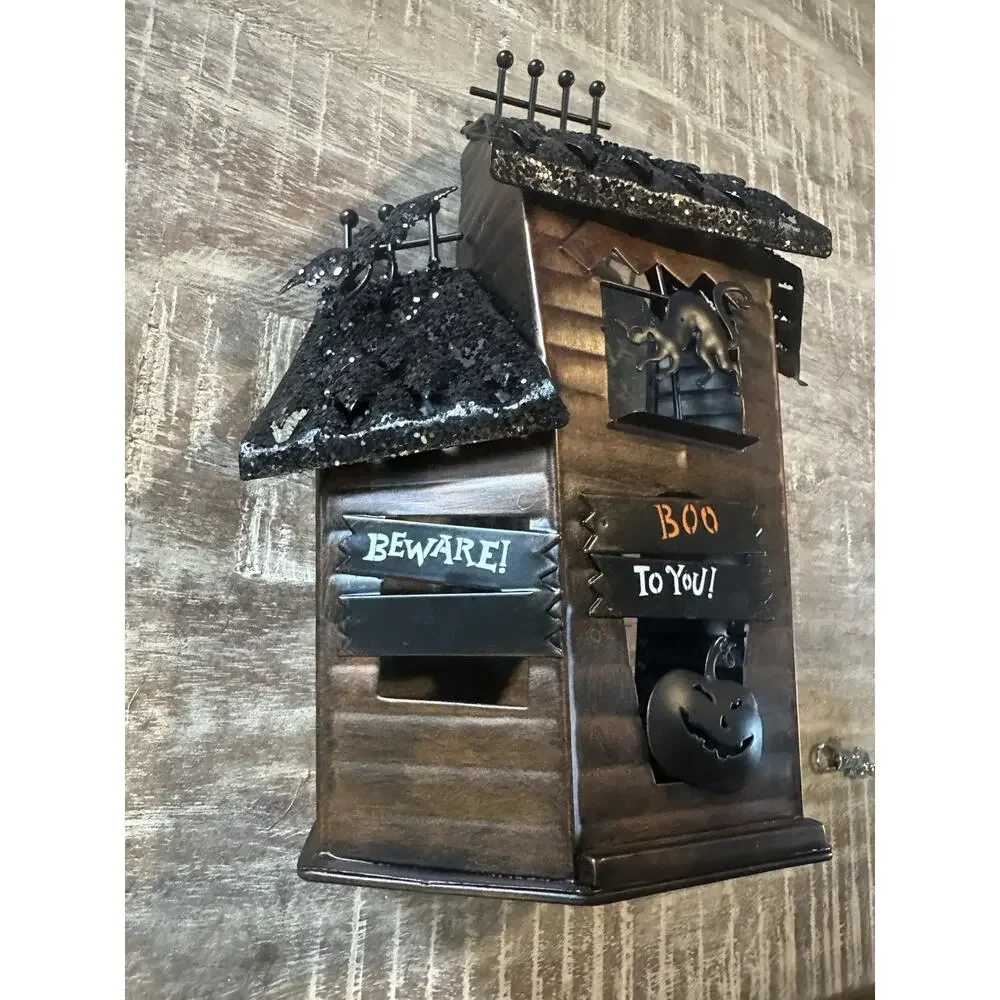 Rare Hallmark Metal Brass And Black Haunted House Tea Light Holder Halloween